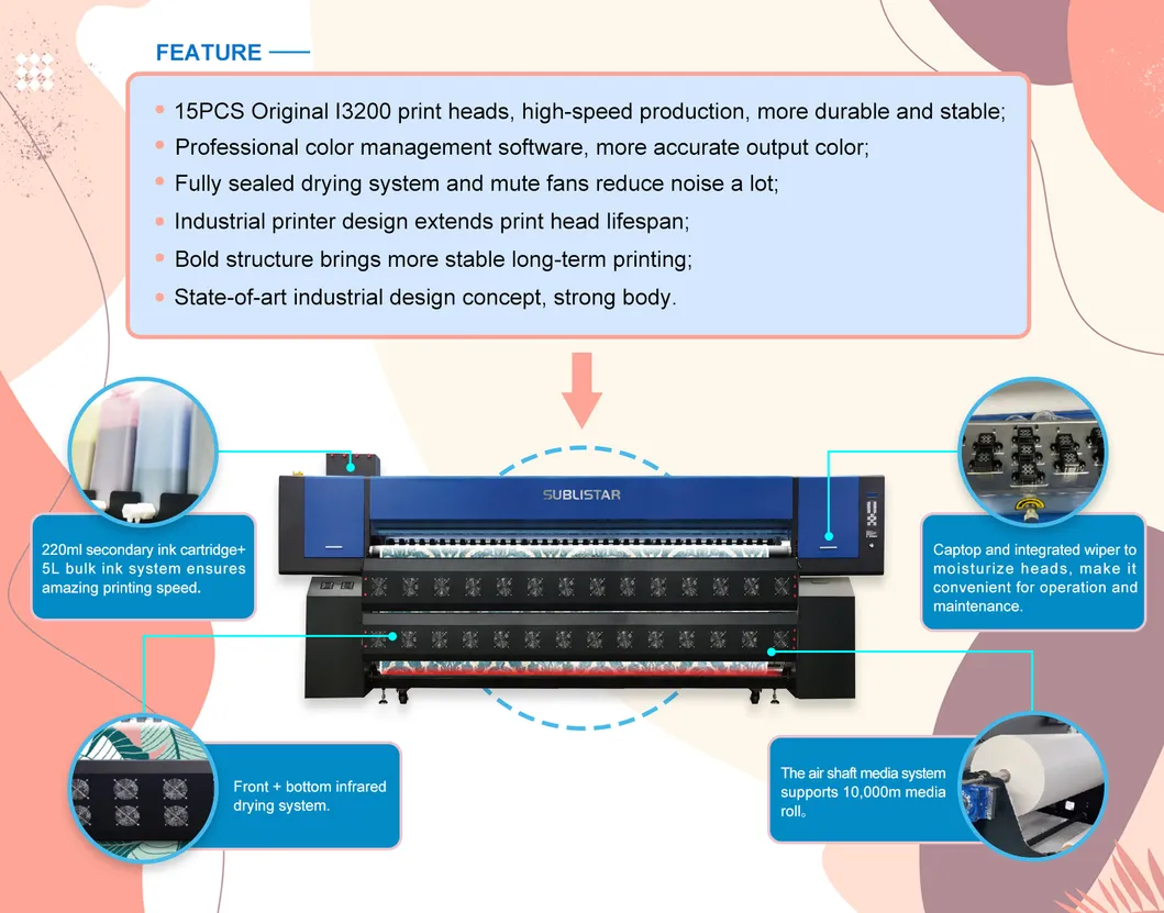 1800mm Wide Format Sublimation Printer with Two I3200 Print Head