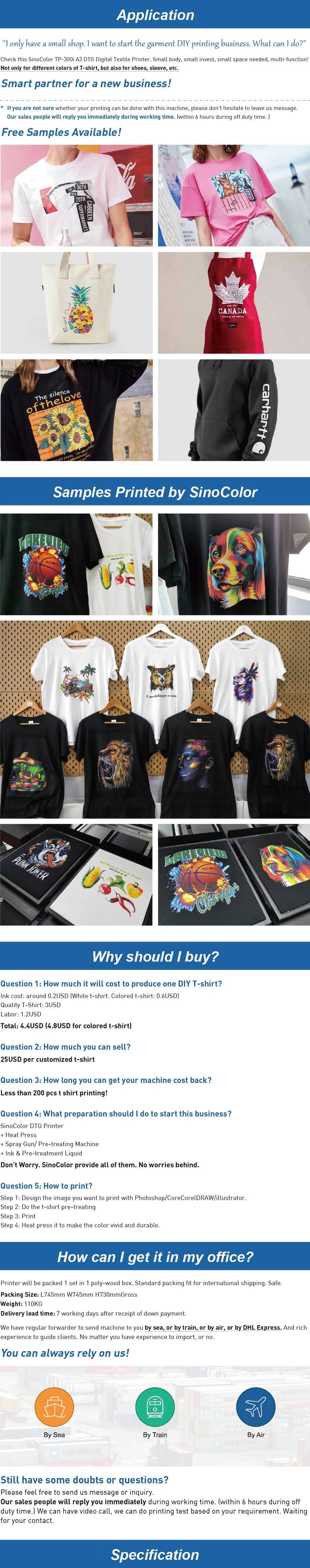2021 Favorable Price Best A3 30*40cm DTG Printer T Shirt Clothes Bag Canvas Shoes Impresora with Printheads Anti-Clogging Function Tp-300I