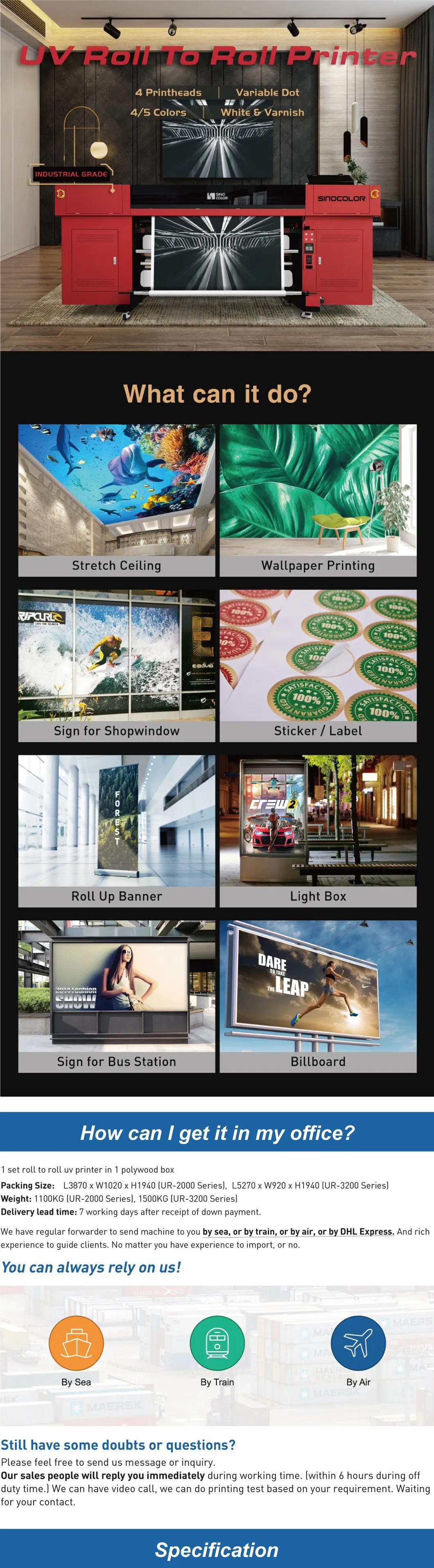 2400dpi Sinocolor Muti Printheads 2m UV Roll to Roll Billboard Printer