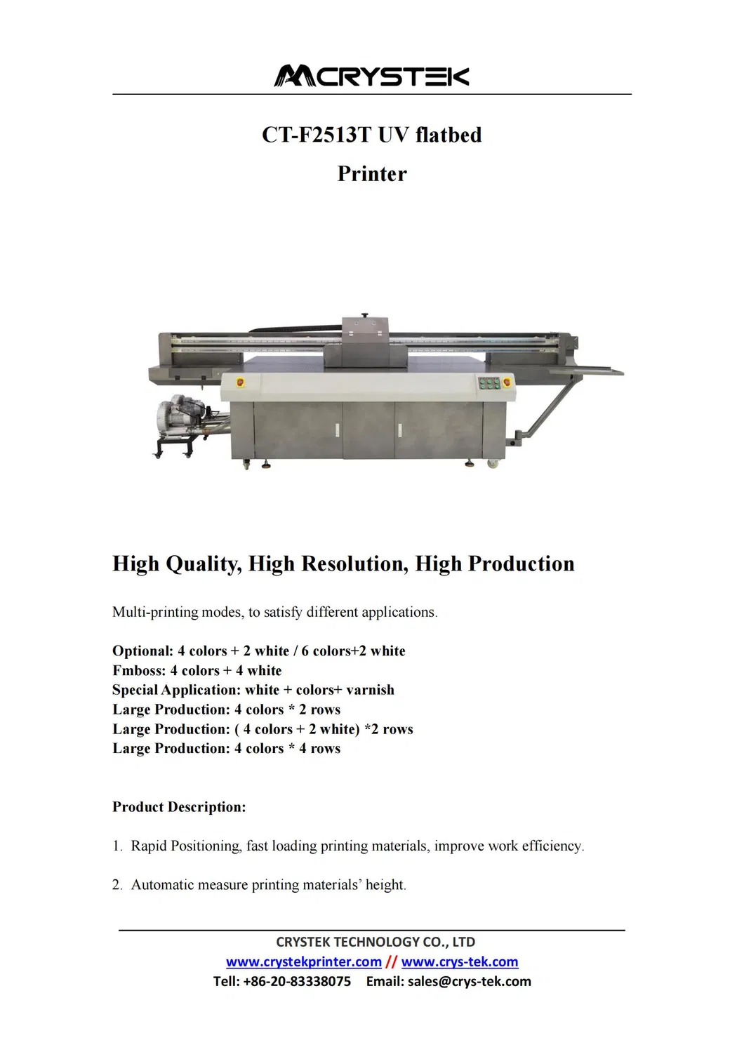 2513 UV Flatbed Printer Toshiba CE4 Ricoh Gen6 Printhead