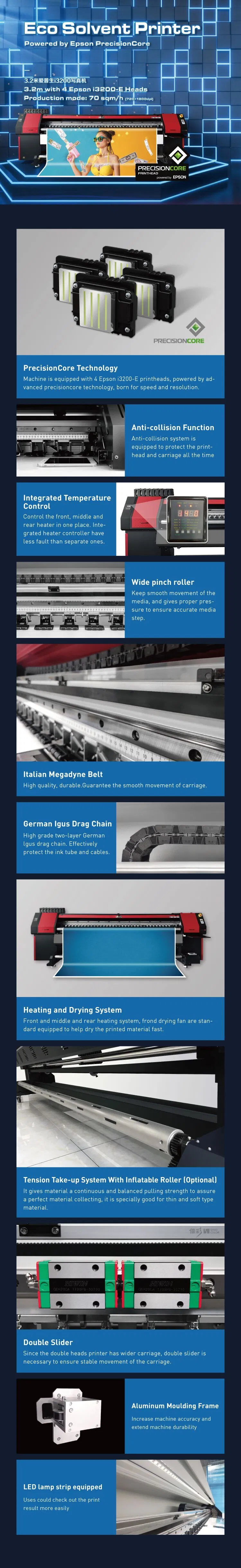 3.2m High-End Large Format 4 PCS I3200 Heads Banner Vinyl Digital Printer for Banner Advertising PP Paper Sticker