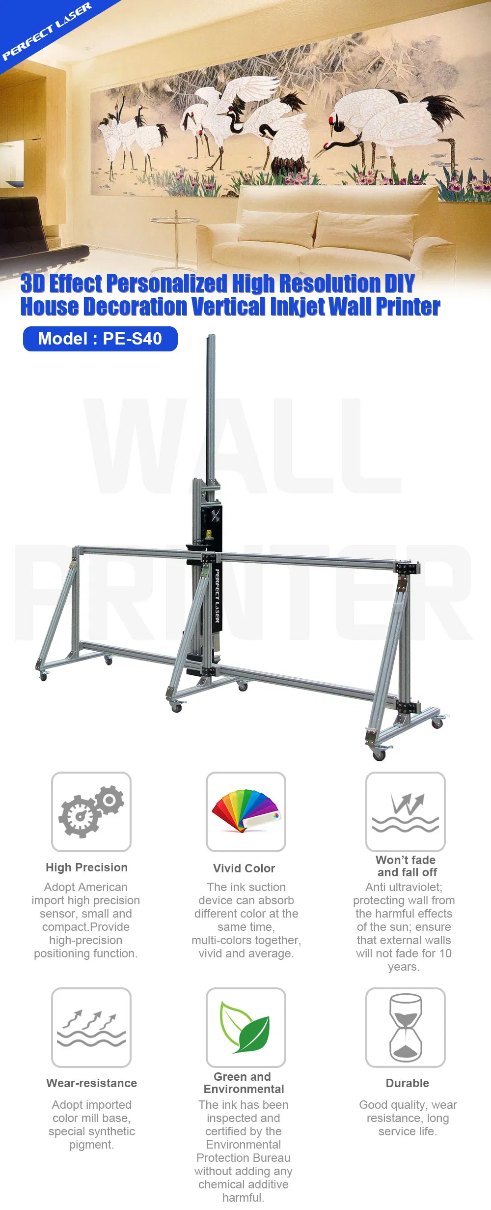 3D Automatic Vertical Wide Format Wall Decal Mural Printer Machine