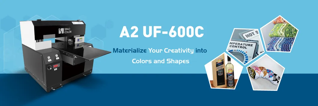 5 Color Chinese Factory Sinocolor A2 A3 UV Flatbed Printer UF-600 for Phone Case, Pen, Bottle