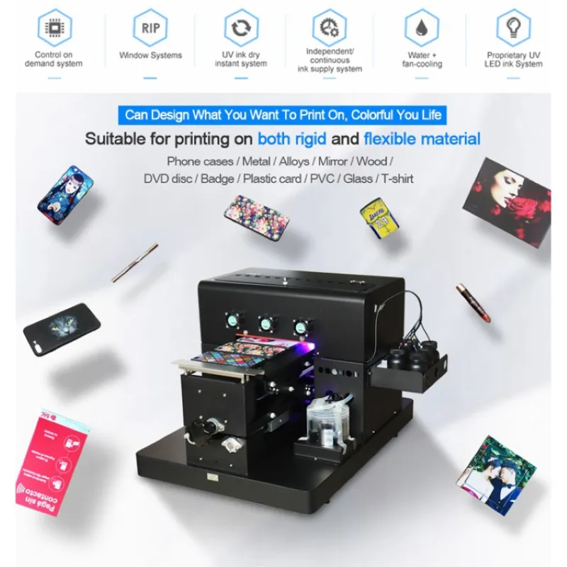 A4 UV Flatbed Printer for Phone Case, Cup, Bottle, Balls, Pen, Candle