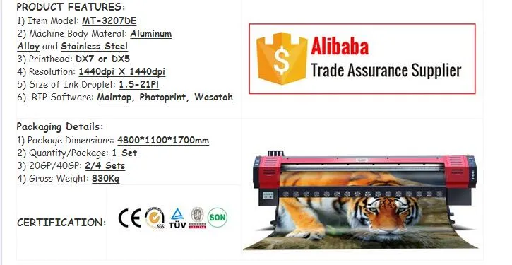 Eco Solvent Canvas Printer with Epson Dx5 Printhead 1440*1440dpi, 3.2m