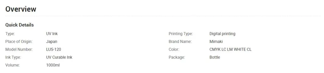 Original Mimaki Lus-120/Lus120 UV Ink for Mimaki Ujv & Ujf Printers 1L