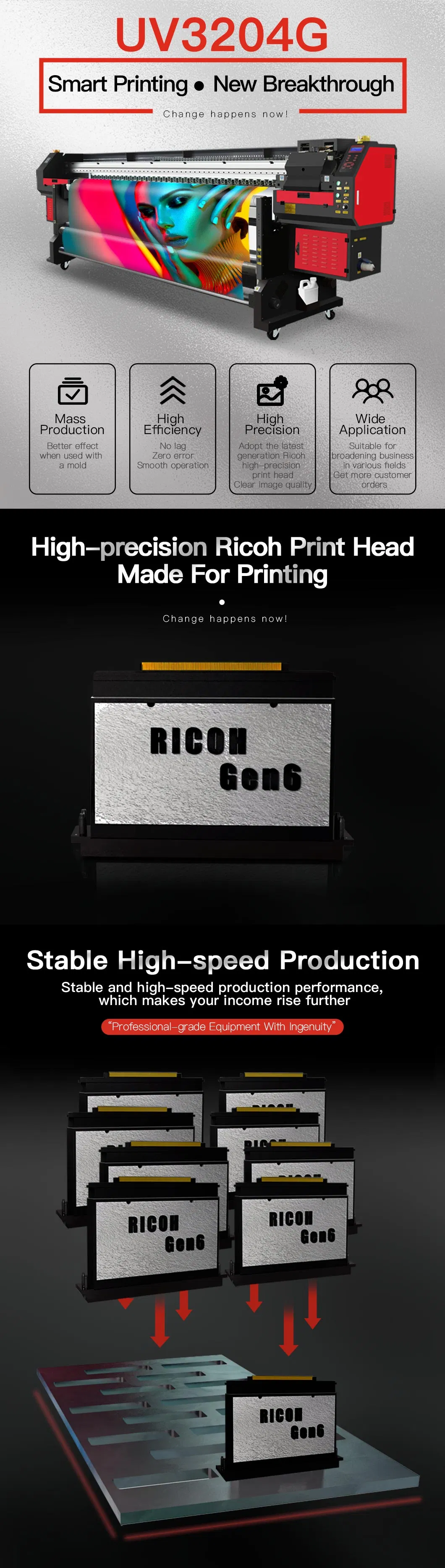 Roll to 120sqm/H Mt 1.8/1.9/3.2 Meters Wall Larger Printer 3.2m UV