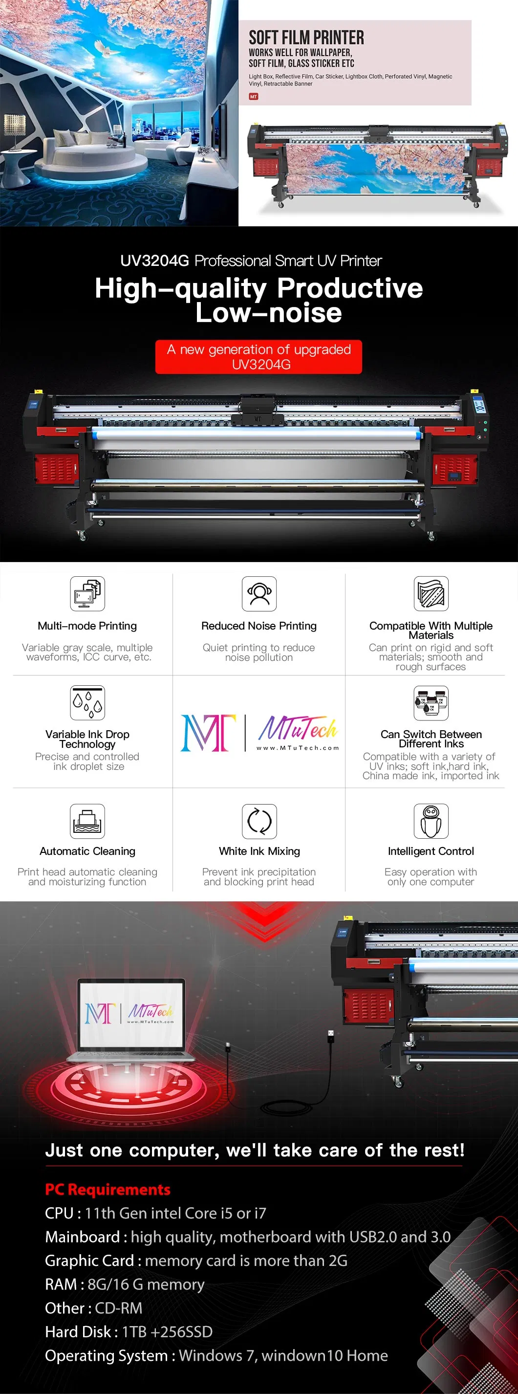 Roll to 120sqm/H Mt 1.8/1.9/3.2 Meters Wide Format Banner UV Printer
