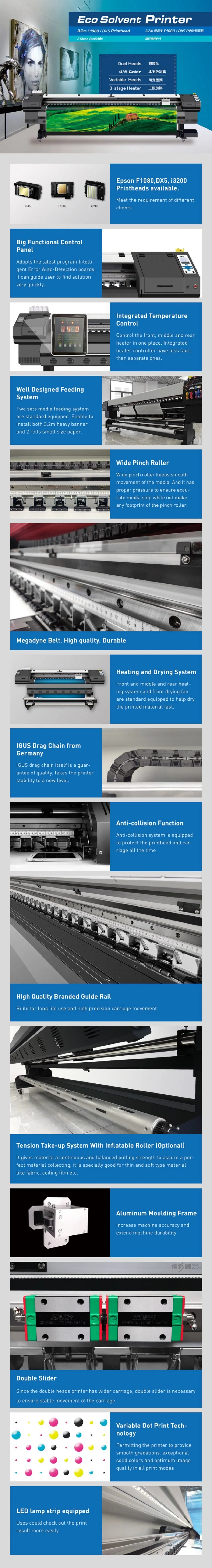 Sino Color Photo Quality Effect Print DOT Dx5 Eco Solvent Printer I3200 Heads with 3 Stage Heater