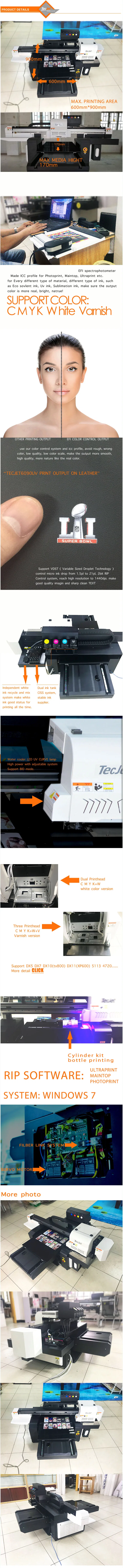 Tecjet Dx5, Dx7, XP600 Printhead 6090 UV Flatbed Printer Passport Cover Printing Machine