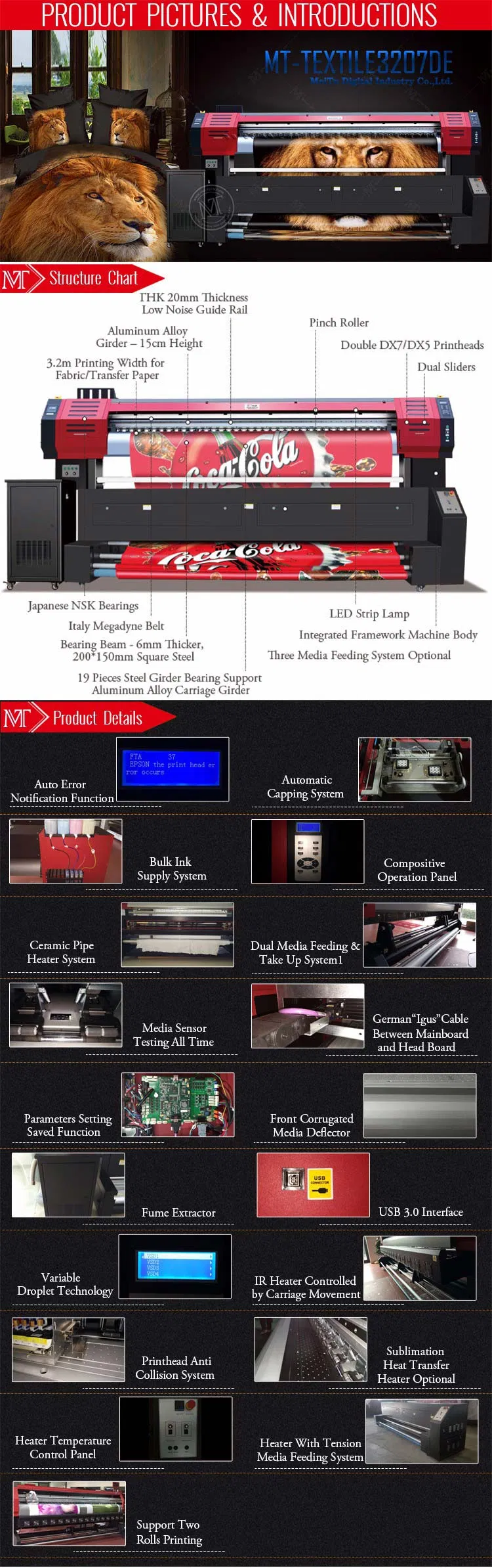 Textile Printer 3.2m for Bedding Production with Epson Printhead 1440*1440dpi Resolution